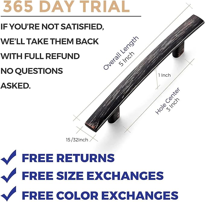 Ravinte 5-3/16 Inch Curved Cabinet Pulls Oil Rubbed Bronze Kitchen Arch Cupboard Handles Zinc Alloy Cabinet Pulls 5-3/16" Length,3" Hole Center | 10 Pack