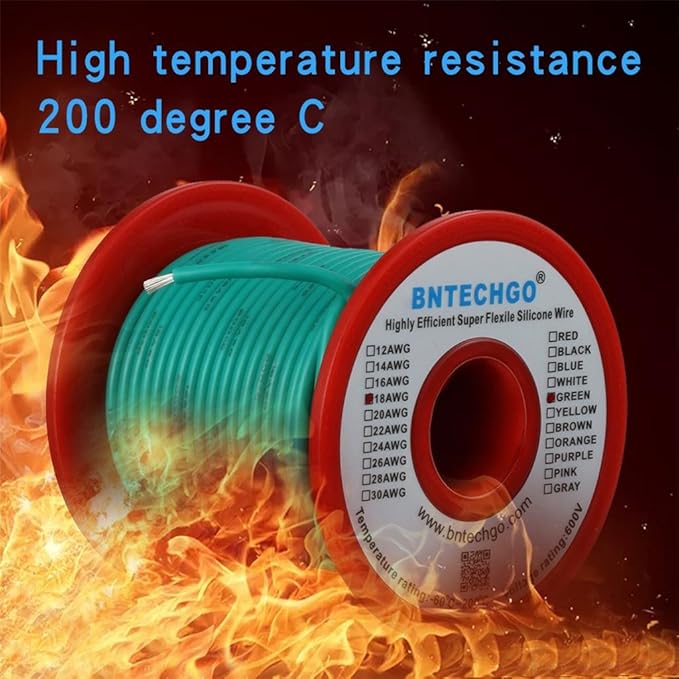 BNTECHGO 18 Gauge Silicone Wire Spool 100 ft Green Flexible 18 AWG Stranded Tinned Copper Wire