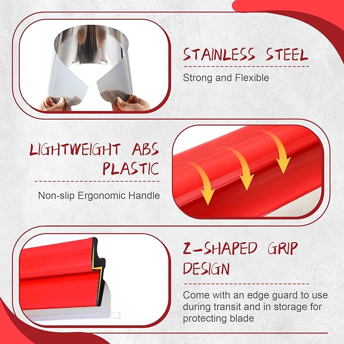 24 Inch/60 CM Drywall Skimming Blade, Stainless Steel Drywall Smooth Finish Tool for Large Working Area Wall Decoration, Replaceable 0.5 mm Stainless Steel Blade, Ergonomically Designed Grip