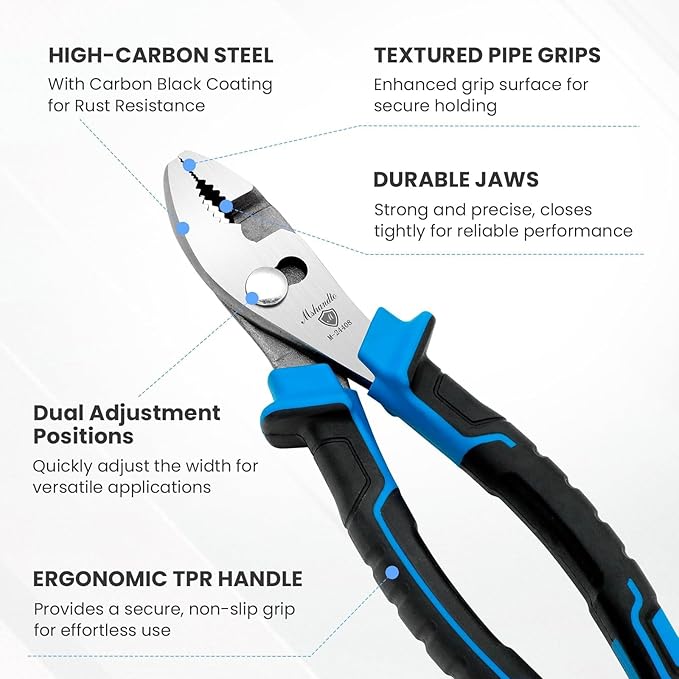 8" Adjustable Slip Joint Pliers, Heavy Duty Alloy Steel Plumbing Pliers with Serrated Jaws, Non-Slip TPR Handles, Groove Joint Pliers for Plumbing, Automotive, Home & DIY Repairs Hand Tools