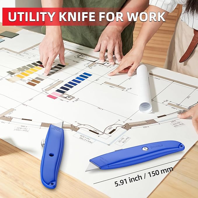 DIYSELF 30 Pack Box Cutter Heavy Duty Aluminium Shell Utility Knife | SK5 Steel Sharp Blade | Retractable Knife for Cutting Cartons Ropes and Cardboard | Home and Office Use, PVC Pipe Cutter (Blue)