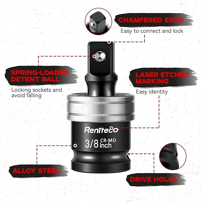 3 Pack Impact Wobble Socket Adapter Kit, 1/2" 3/8" 1/4" Chrome Molybdenum Alloy Steel Universal Joints with 360째 Rotation, Impact Gun Socket Set for Auto Repair & Construction