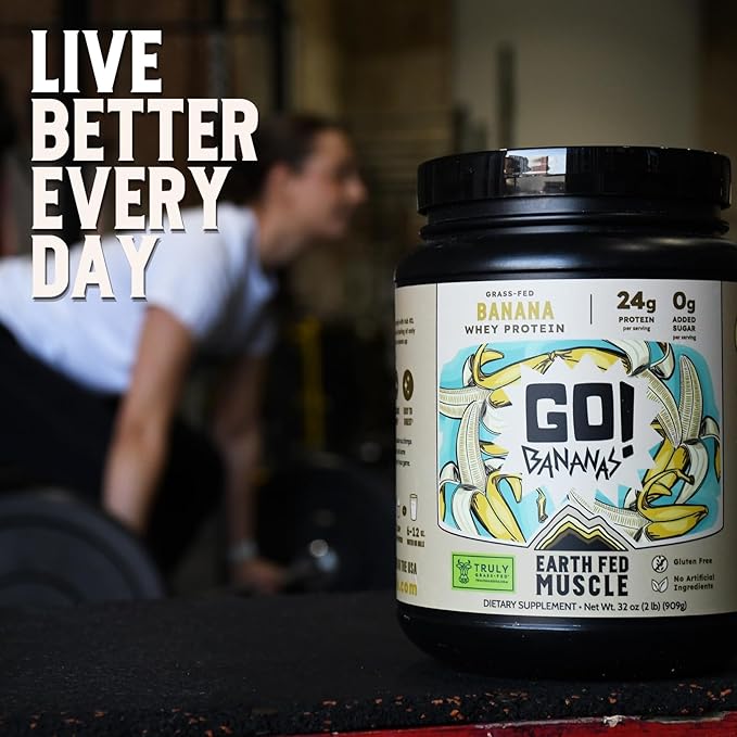 Earth Fed Muscle Go!?츭ananas Irish Grass?멑ed Whey Protein Isolate ??All Natural Banana Flavor, Zero Added Sugar, Soy?멑ree, Gluten?멑ree (2lb, 27 Servings, Banana)