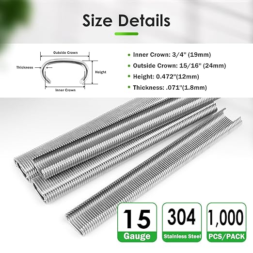 CTS SC7/C24 15 Gauge 3/4??Crown 304 Stainless Steel Hog Rings 1000PCS, C-Ring Staples for Hog Ring Gun, Hog Ring Staples for Cage Building, Wire Fencing, Upholstery, Fastening