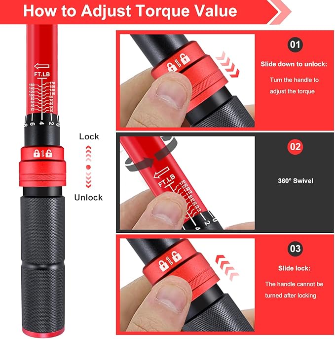 ATsafepro 1/2-Inch Drive Click Torque Wrench,10-170FT.LB/13.6-230.5N/M & Dual-Direction, 72-Tooth Dual Range Scales Torque Wrench 1/2 Drive,Easy Use for Motorcycle,Car,etc