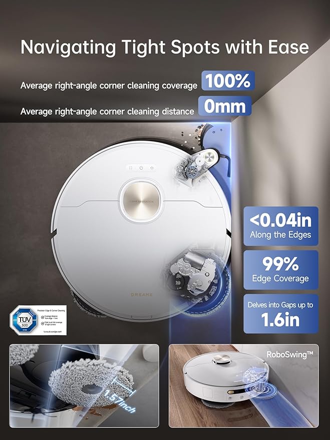 DREAME X40 Ultra Robotic Vacuum with Removable & Liftable Mop, 12,000Pa Suction, Side Brush Extensive Cleaning, 158째F Mop & Washboard Self Cleaning, Auto-Empty, Auto Refill, liftable Brushes White