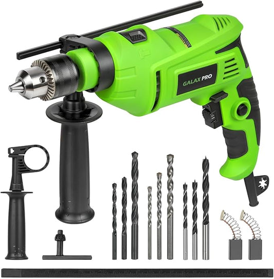 GALAX PRO 7Amp 850W 2-in-1 Hammer Drill, 0-3000 RPM, 13 mm Metal Chuck, 360째 Adjustable Auxiliary Handle, Comes with 13 Accessories, Suitable for Concrete, Metal, and Wood