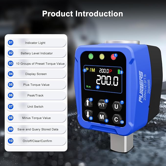Digital Torque Adapter 1/2" Drive 7.3-147.5 Ft-lb / 10-200 Nm, Electronic Torque Wrench Converter with LCD Display 짹2% Accuracy, 1/4??& 3/8??Adapters for Car & Motorcycle Maintenance DIY Use