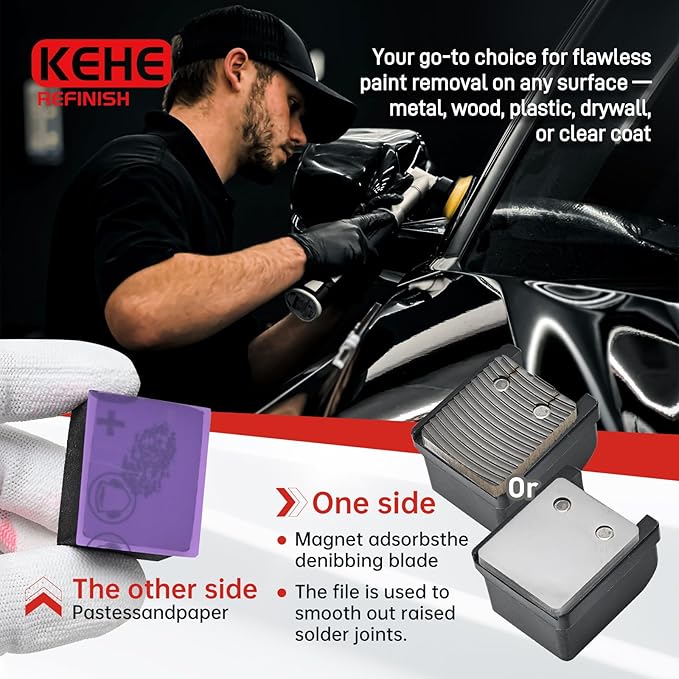 Automobile Spray Paint Point Repair Scraper with Removable Handle,Carbide Tungsten Repair Scraper Tool Paint File for Edge Banding, Denibbing, and Spot Repair