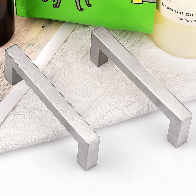 Probrico (5 Pack) 4 Inch Modern Square Cabinet Handles Pulls Stainless Steel,T Bar Satin Nickel Handle Pull for Drawer Dresser Closet Door Cupboard Wardrobe Bathroom Kitchen Furniture Hardware