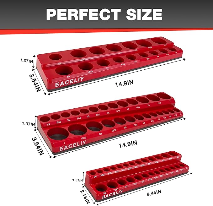 3Pcs 1/2", 1/4" and 3/8" Magnetic Socket Organizer Set,SAE Socket Holder Kit, Socket Trays竊똦olds 68 Deep and Shallow 3/8" Sockets(sockets not included)