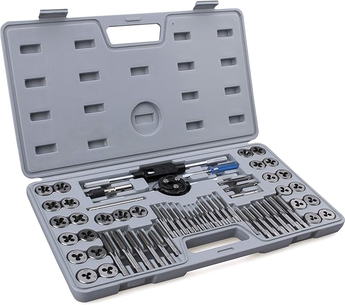 60-Pc Master Tap and Die Set - Include SAE Inch Size #4 to 1/2??and Metric Size M3 to M12, Coarse and Fine Threads | Essential Threading Rethreading Tool Kit with Complete Accessories and Storage Case
