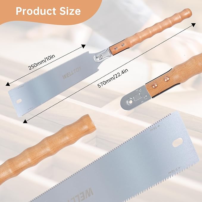 Japanese Pull Saw of Double Edge,10 Inch Hand Saw of 6-10/18 TPI Gradient Teeth, SK5 Flexible Replaceable Blades,with Non-Slip Bamboo Knot wooden Handle,Woodworking Tool for Hardwood & Softwood.