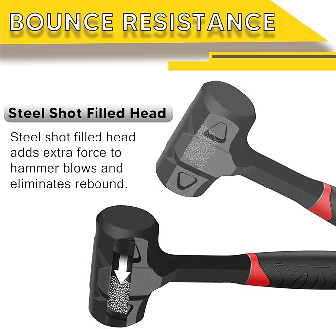 YIYITOOLS 2LB (32oz) Dead Blow Hammer, Heavy Duty One-Piece Forged Carbon Steel Construction, Steel Ball-Filled Head, Anti-Vibration Rubber Grip, Spark and Rebound Resistant, Ideal for DIY, Automotive