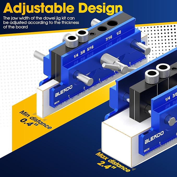 Self Centering Doweling Jig Kit, Power Tool Accessory Jigs with 5 SAE Drill Sizes 6 Drill Guide Bushings, Adjustable Width Drilling Guide Power Tool Accessory Jigs (Blue)