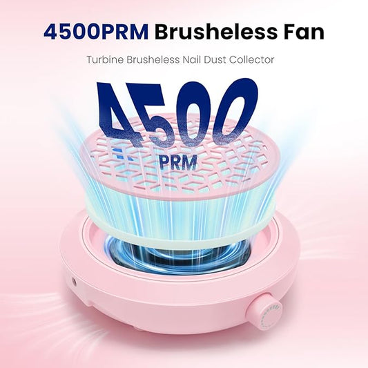 Pink Nail Dust Collector Quiet, Mini Portable Nail Vacuum Dust Collector Nails Tech Ventilation System With Reusable Filter And Duster, 4500 Rpm Nails Fan For Acrylic Gel, Magnetic Design.