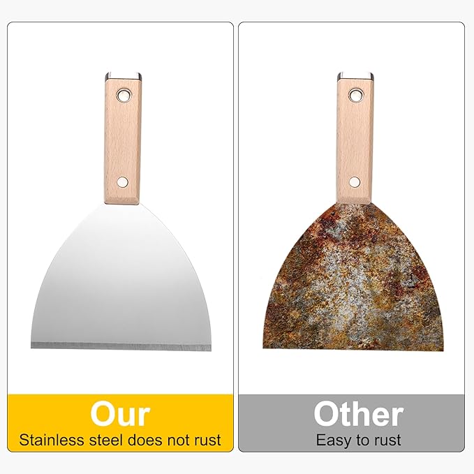 uxcell Putty Knife 5" Stainless Steel Paint Scraper Flexible Drywall Repair Mud Knife Wood Shank for Removing Cement Wallpaper Mud Adhesive Taping with Metal Hammer End