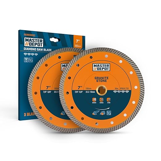 7 Inch Diamond Blade for Granite, Ceramic, Marble, Stone and Hard Bricks, Super Thin Turbo Rim Design for Angle Grinders and Handheld Saws, Dry and Wet Use, 7/8"-5/8" Arbor (2 PCS)