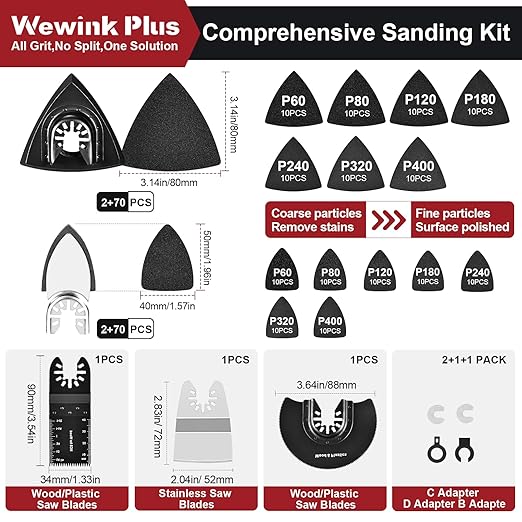 151Pcs Oscillating Tool Detail Sanding Pads Kit, 2 Finger & 2 Triangle Sanding Pads Multitool Sandpaper 60-400 Grit, Multi Tool Sanding Pad with Saw Blades for Wood Metal Plaster-Fit for Dewalt