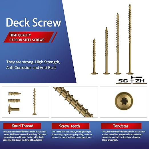 #14 x 2 Inch Lag Screws (496Pcs) 8lb. Structural Wood Screw, Bronze, Carbon Steel, Washer Head, Rust Resistant epoxy Coated, T30 Star Bit