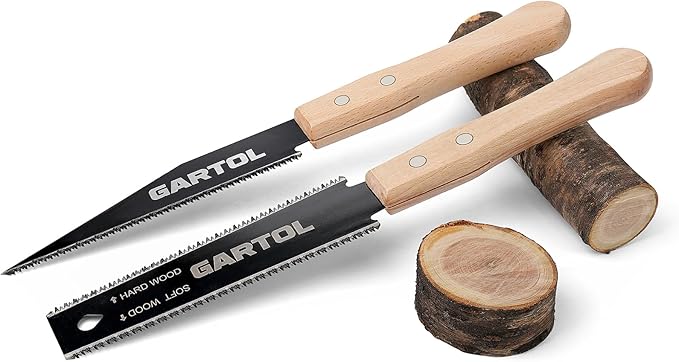 GARTOL Hand Saw for Wood Cutting, 2-Piece Japanese Pull Saw with 6-Inch Flush Cut & Double-Edged SK5 Flexible Blade & Wooden Handle, Precision Woodworking Tools for DIY, Crafting, Carpentry, Trim Work