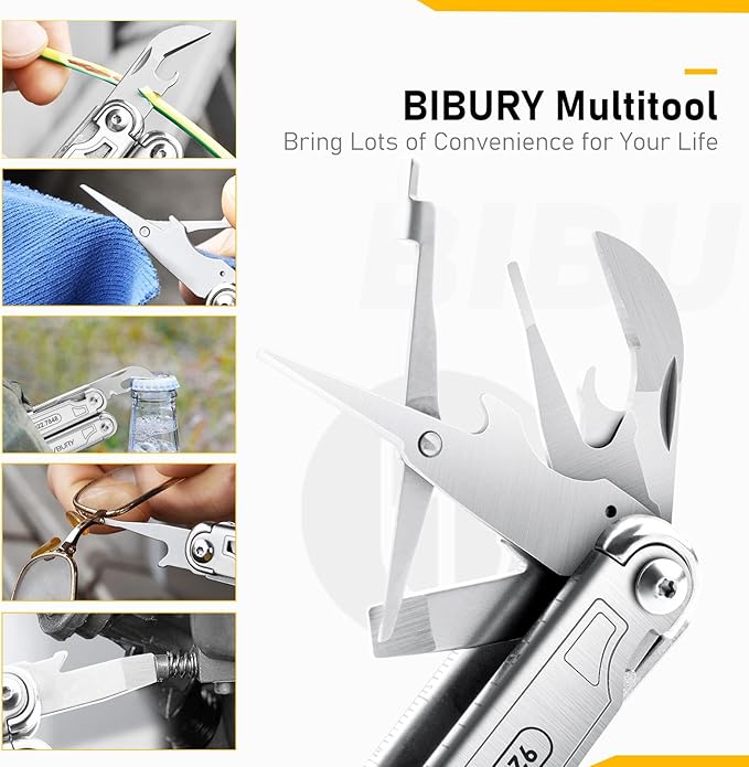 BIBURY Multitool with Pocket Knife, Birthday Gifts for Men, 19-in-1 Stainless Steel Pliers with Scissors, Self-locking Multi tools with EDC Sheath for Home, Camping, Hiking, Survival -BI2038A