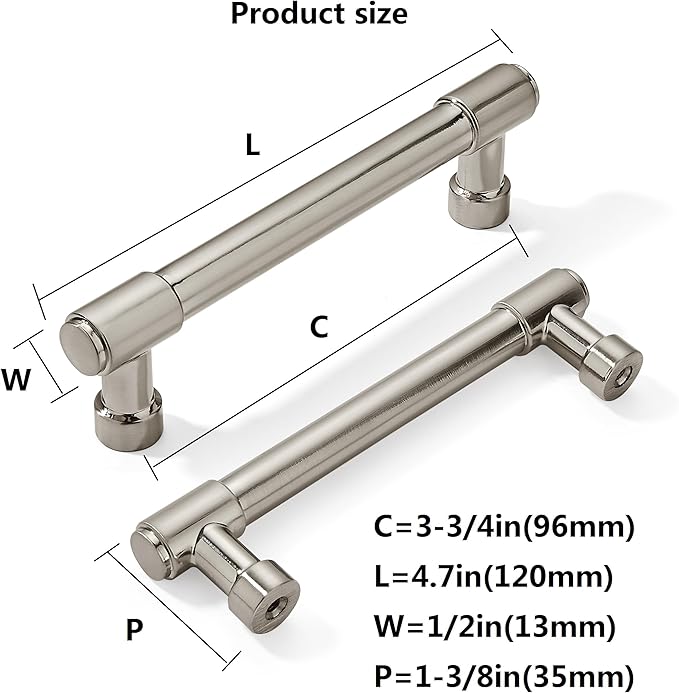 khtumeware 6 Pack 3-3/4 Inch(96mm) Brushed Nickel Cabinet Pulls Cabinet Handles Kitchen Cabinet Hardware for Cupboard Drawer Pulls Dresser Handle