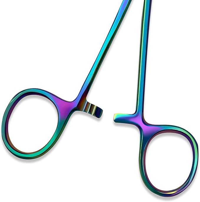 Bandage, Castroviejo, & Iris Scissors, & Kelly, & Mosquito Forceps Rainbow - Stainless Steel, DIY Crafting Scissors and Forceps Multicolors (Mosquito Forceps, 5 inches Straight)