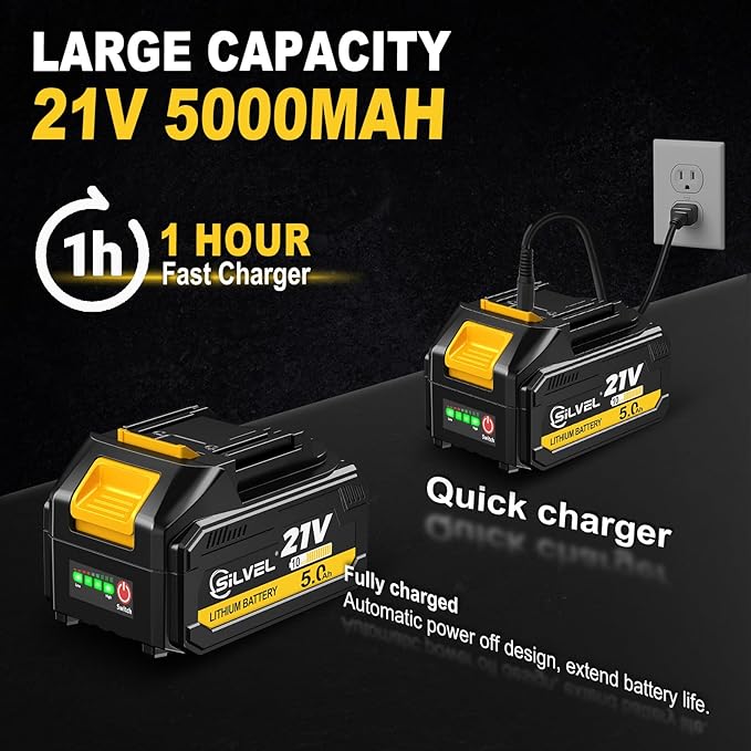 SILVEL 21V Cordless Nail Gun, 2-in-1 Electric Brad Nailer Stapler Gun with 2 * 5.0Ah Battery Powered, 1000pcs Nails, 18GA Staples,for Woodworking, Home Improvement,Carpentry, DIY Project Yellow
