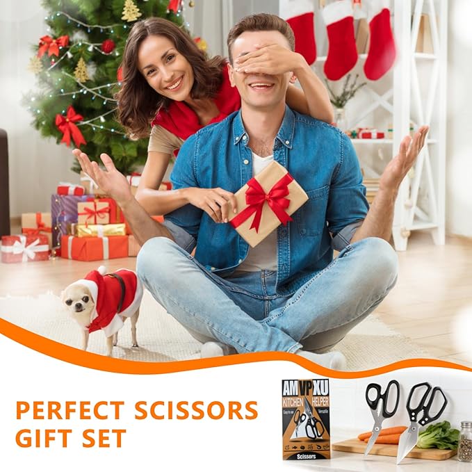 2-Piece Kitchen scissors (1 Heavy-Duty Poultry Shears + 1 Chicken Bone scissors) Stainless Steel Cooking Shears, Multi-purpose kitchen shears for meat, fish, vegetables, and poultry.