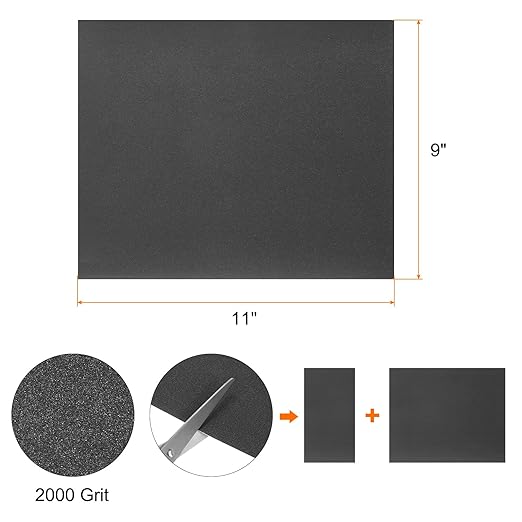 HARFINGTON 12pcs Sandpaper 2000 Grit 9 x 11 Inch A-Weight Backing Silicon Carbide Abrasive Wet Dry Sanding Sheets for Wood Finishing, Metal Sanding, Automotive Polishing