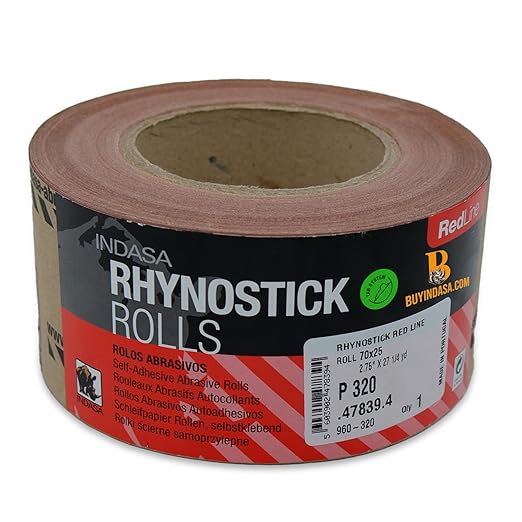 Indasa 2.75" PSA Sandpaper Roll - 27 Yard Rhynostick 36-Grit Long Continuous Roll, Self-Adhesive Stickyback Sand Paper for Woodworking, Automotive, Metal (Aluminum Oxide)