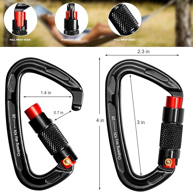 Auto Locking Carabiner Clips - 28KN (6172lbs) Heavy Duty Caribeaners 竊?PCS Large Carabiner Clip for Keychains竊똇ammock竊똂amping, Gym, Hiking, Outdoor 竊똃og Leash
