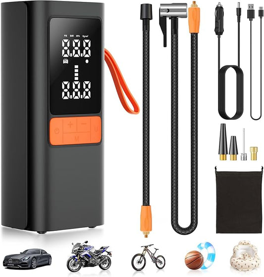 Tire Inflator Portable Air Compressor, 150PSI Cordless & 12V DC Dual Power Tire Pump for Car Tires,Bike,Motorcycle, 6000mAh Battery, Digital Pressure Gauge, Auto Shut-Off & Emergency LED Light