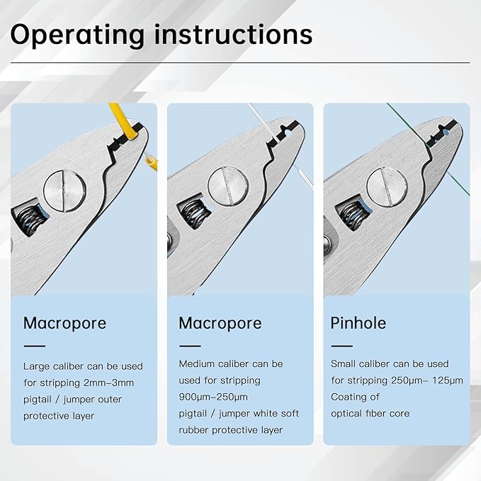 CFS-30 Fiber Optic Stripper Tool, 3-Hole Adjustable Stainless Steel Fiber Stripper for FTTH/FTTX, Precisely Strips 125關m/250關m Fiber & 2-3mm Jacket (1-Pack)