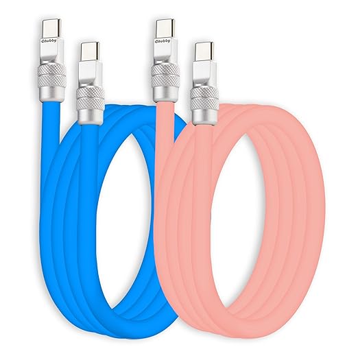 chubbycable Couple Chubby 2-Pack 240W USB C Cable Extra Thick Silicone Fast Charging Cable Compatible with iPhone 17-15 Series iPad Galaxy Series, Blue+Pink, Type-C to Type-C, 8.2FT
