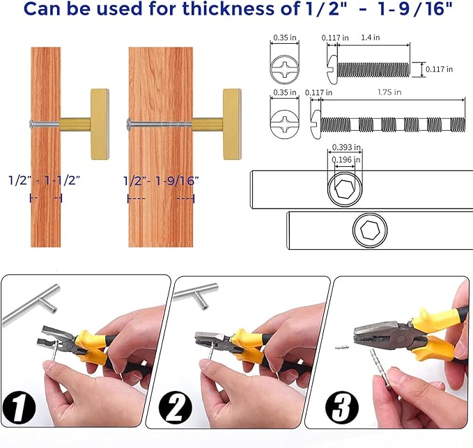 Ravinte 30 Pack Cabinet Knobs - 2 Inch Gold Single Hole Square T Knobs with Mounting Template for Kitchen Cabinet Handles and Drawer Pulls