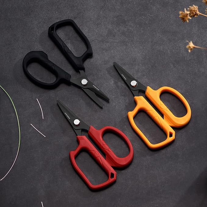 JARVISTAR 4.65" Fishing Scissors - Heavy Duty Line Cutter with Spring Clip Keychain, Dual Serrated Stainless Blades - Cuts Braided, Mono & Fluorocarbon Lines for Saltwater & Freshwater Red
