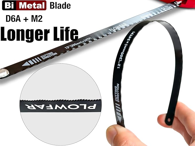 12??High-Tension Hacksaw Frame with 24 TPI Bi-metal Blade, Suitable for Metal, Wood, PVC, Carpentry