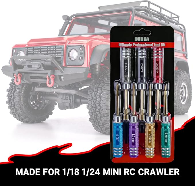 INJORA 7 PCS Short Handle RC Hex Screwdriver Nut Driver & Phillips Screwdriver Tool Set, RC Car Repair Tools Kit, Allen Wrenches Sets, Socket Driver For 1/18 1/24 RC Mini Crawler Car SCX24 TRX4M FCX24