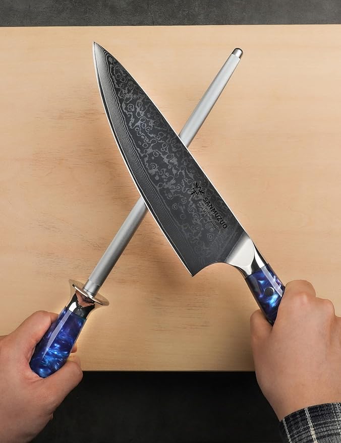 Honing Rod, Sharpening Steel for Kitchen Knives ??9" Honing Steel ??Resin Handle ??XUAN Series (Sapphire Blue)