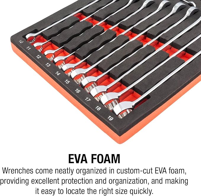 Sunex 9911M 13 Pc. V-Groove Metric Wrench Set in EVA Foam 7mm-19mm