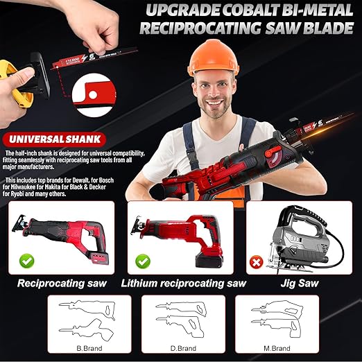 25 Pack 6 in 6/12 TPI Reciprocating Saw Blades for Sawzall Blades Metal Cutting,M42 Steel Cobalt Bi-Metal Blades for Nail-Embedded Wood Cutting,Stud Cutting Replace for Milwaukee for Diablo Blade