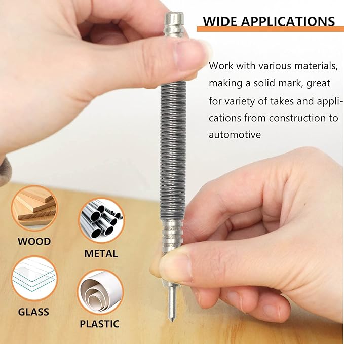 2-Piece Spring Loaded Center Punch Hammerless Single Ended Centering Center Punch, 3500 PSI Striking Force Hit Punch Tool for Metal Wood