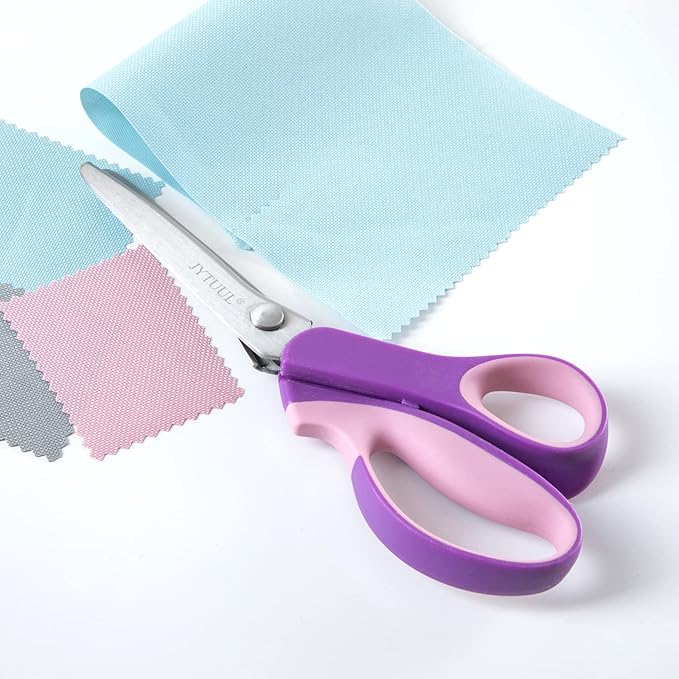 Purple Serrated Pinking Shears, 9.3 Inch Sharp Stainless Steel Blades Zig Zag Scissors, Comfort Grip Handled Professional Dressmaking Paper Leather Fabric Craft Scissors