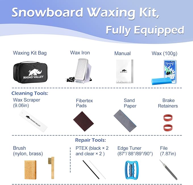 Ski Snowboard Tuning and Waxing Kit, 13/15 PCS Ski Wax Kit with 120V Waxing Iron, Snowboard Repair Kit Tuning Equipment with Universal Wax, Scraper, Ptex, Brush, Heavy Duty Carry Case
