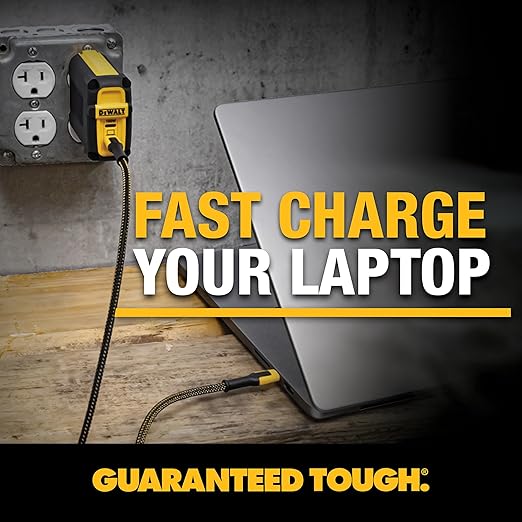 DEWALT Heavy Duty 100W USB C Cable, Jobsite 100 Watt USB C Cable, High Speed Type-C to Type-C, Fast Charge PD USBC Fast Charging Cord for iPhone 17/16/15 Plus Pro Max MacBook iPad Samsung Galaxy, 6 ft