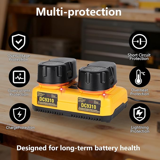 DC9310 18V Battery Charger for Dewalt, Replacement for 7.2V??8V NiCd NiMH XRP Batteries, Dual Port Fast Charger Compatible with DC9096 DC9098 DC9099 DW9096 DC9091 DC9061 DW9072 DE9057