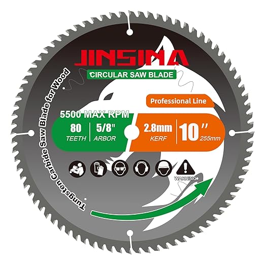10” Circular Table Miter Saw Blade for Wood, 80T TCT Cutting Blade, Fine Finish Crosscut Angled Bevels Framing Ripping for Plywood, Melamine, Oak, Pine, Laminate, Chipboard, 5/8"