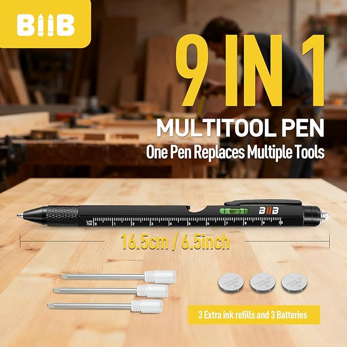 BIIB Gifts for Men, Stocking Stuffers for Men Teens Adults 9 in 1 Multitool Pen, Mens Christmas Gifts for Dad Him Husband, White Elephant Gifts for Adults, Cool Gadgets